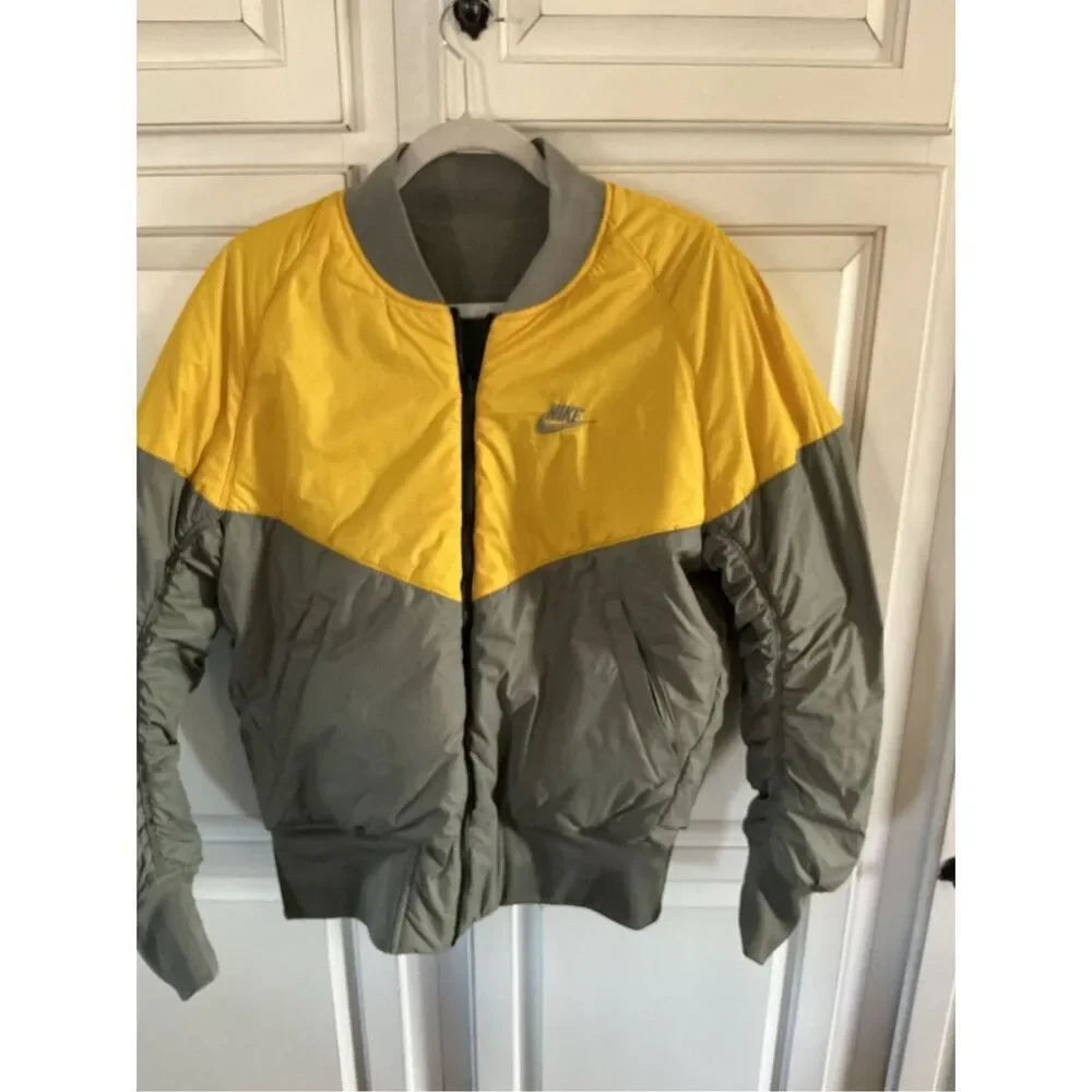 Nike Air Force 1 Reversible Bomber Jacket Sz S Dark Stucco Vivid Sulpher